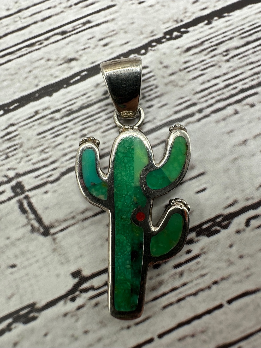 GL Studio Green Turquoise Cactus Pendant with Orange Accent